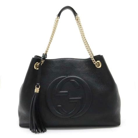 gucci gucci soho black leather interlocking g leather keychain|Gucci Soho 536196 Tote Bag, Black, Leather, Women's, .